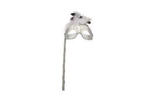 Venetian mask with handle – silver, 17 cm wide