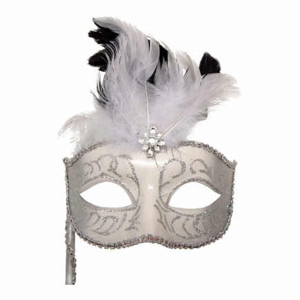 Venetian mask with handle – silver, 17 cm wide