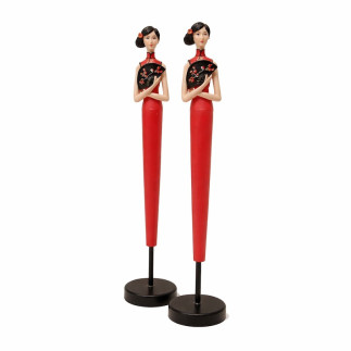 Set van 2 houten damesbeelden – 55 cm hoog