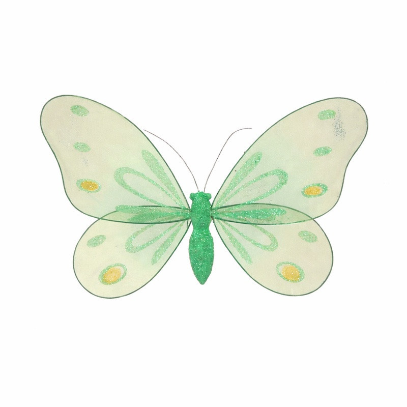 Papillon décoratif vert avec paillettes – 25 x 15 cm