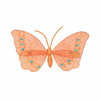 Decoratieve vlinder oranje met glitter – 29 x 17 cm