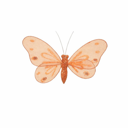 Papillons décoratifs orange/brun avec paillettes – 14 x 8 cm, lot de 4