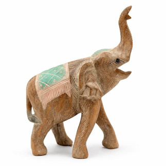 Éléphant décoratif en bois finition white wash avec couleurs pastel
