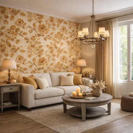 Papier peint rétro vintage – fleurs années 50/60/70/80 – raccord 60 cm