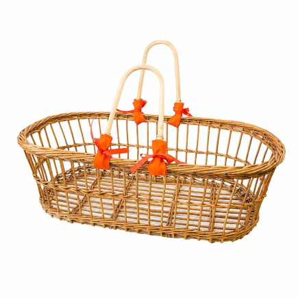Panier en osier avec poignées et ruban rouge – 84 x 45 x 27 cm