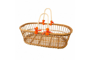 Panier en osier avec poignées et ruban rouge – 84 x 45 x 27 cm