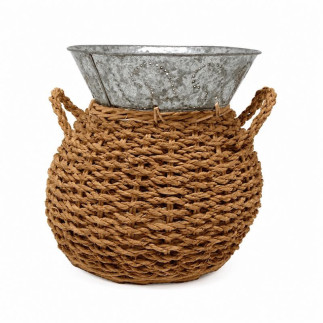 Panier en corde avec bord en zinc – contraste chaleureux et brut