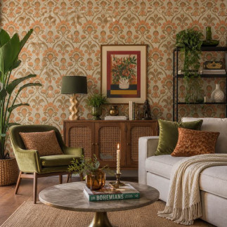 Vintage Retro Wallpaper 1960s with orange classic pattern