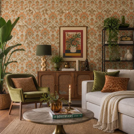 Vintage Retro Wallpaper 1960s with orange classic pattern