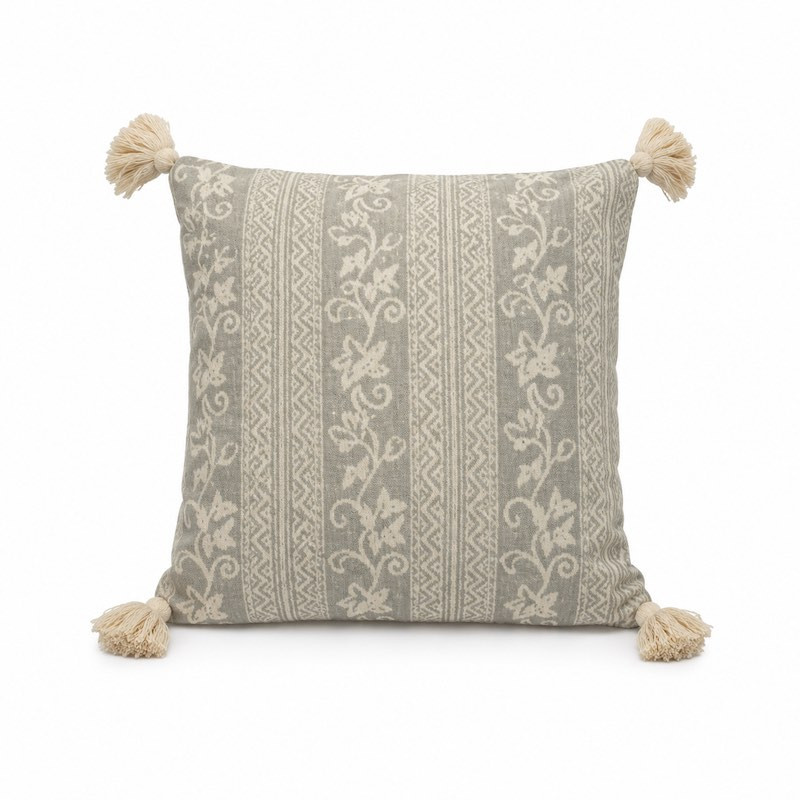 Housse de coussin couleur argile avec motif feuilles beige – 40 x 40 cm