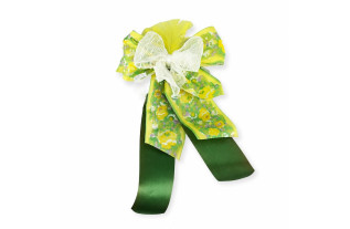 Strik geel groen wit met gele veertjes – 17 x 27 cm