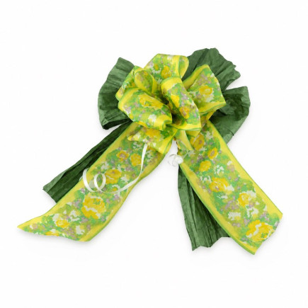 Strik geel lint gebloemd en groen papier – 24 x 17 cm