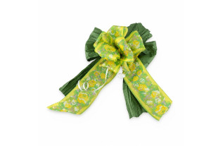 Yellow Floral Ribbon Bow with Green Paper – 24 x 17 cm