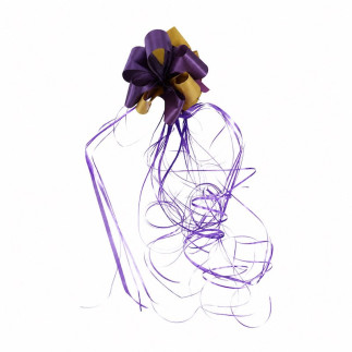 Nœud violet et or avec rubans bouclés – 12 x 40 cm