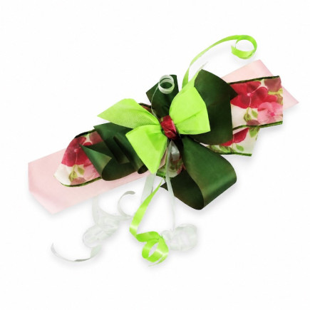 Strik roos gebloemd donker- en lichtgroen – 32 x 25 cm