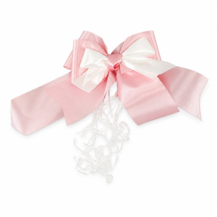 Nœud rose et blanc avec rubans bouclés – 23 x 16 cm