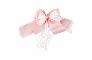 Strik roos wit met krullint – 23 x 16 cm