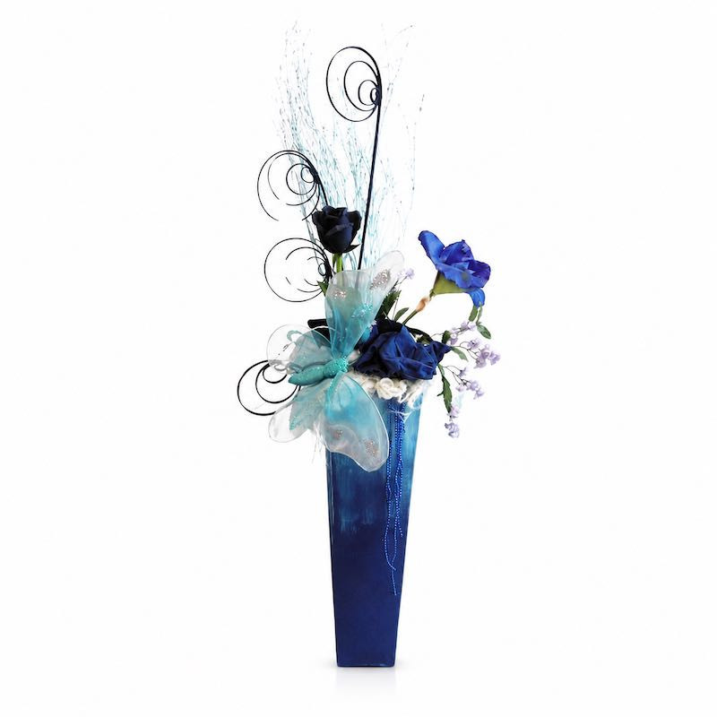 Blue flower arrangement with butterfly vase Blue flower arrangement with butterfly vase