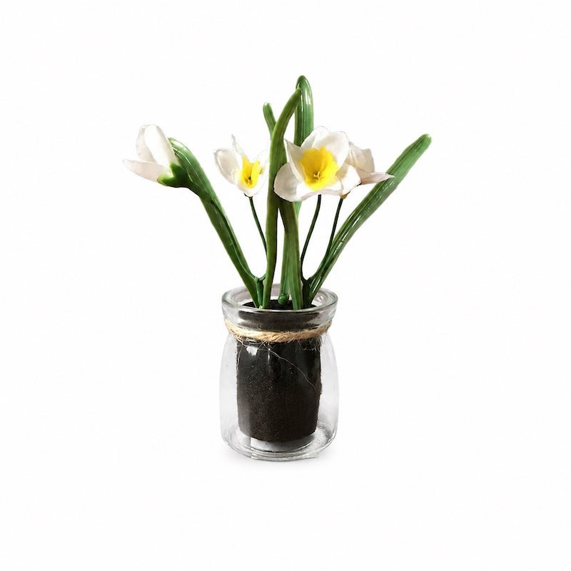 Glazen potje met witte narcissen | H. 16 cm