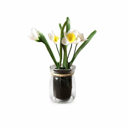 Glass pot with white daffodils | H. 16 cm