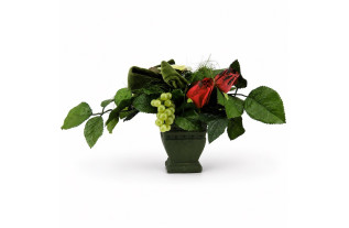Olive flower arrangement with green grapes