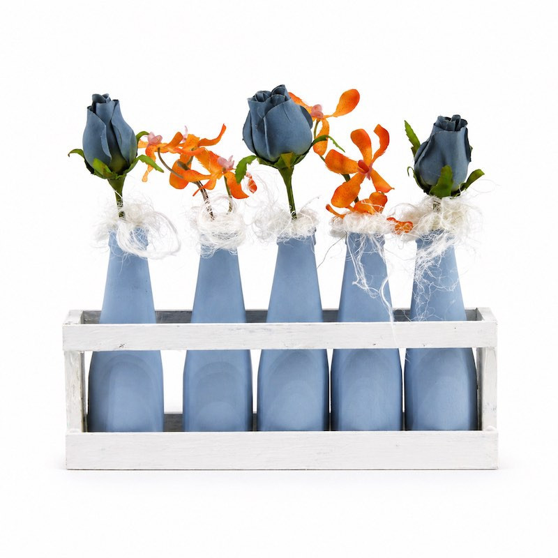 Houten houder Old White met Casper Blue flesjes