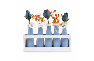 Support en bois Old White avec bouteilles Casper Blue