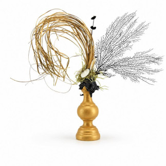 Gold flower arrangement with black coral