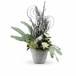 Bloemstuk Mystery Grey met flesje