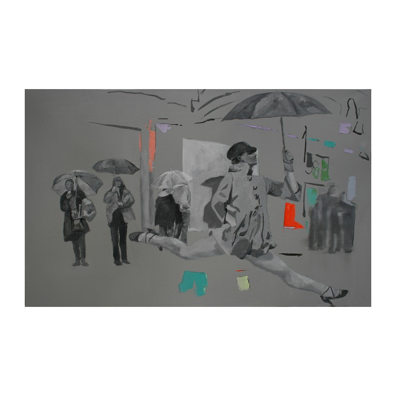 Peintures Ell Mertens - Springende Vrouw Met Paraplu