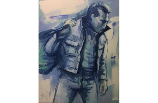 Schilderijen van Sef Berkers - Man With Bag 90 x 70 cm