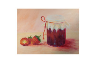 Peintures Nicole Henderiks - Stilleven Met Jampot En Aardbeien