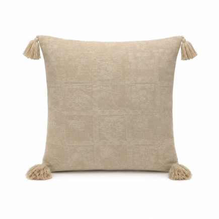 Housse de coussin naturelle avec pompons 40 x 40 cm