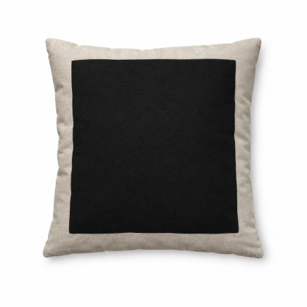 Housse de coussin en velours noir avec bordure en lin