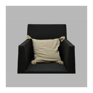 Cream check cushion cover with tassels