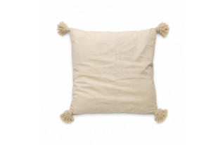 Housse de coussin crème à carreaux avec pompons