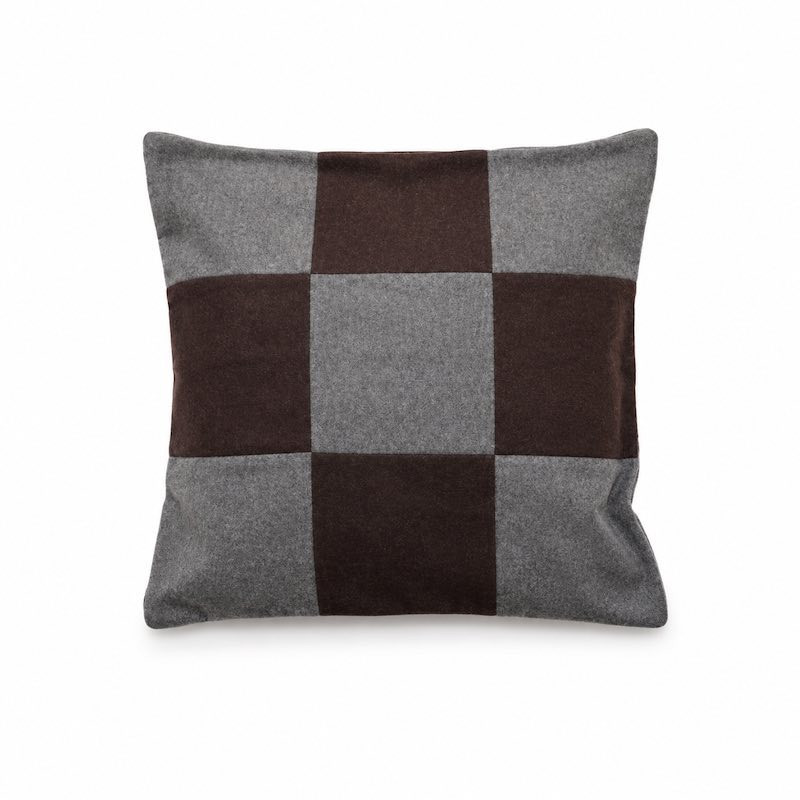 Housse de coussin en laine motif blocs brun-gris 50 x 50 cm
