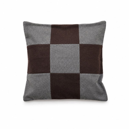 Wollen kussenhoes blokdesign bruin-grijs 50 x 50 cm