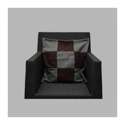 Wollen kussenhoes blokdesign bruin-grijs 50 x 50 cm
