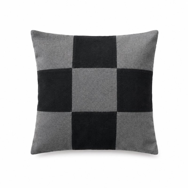 Wollen kussenhoes blokmotief zwart-grijs 50 x 50 cm