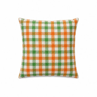 Kussen ruiten beige, oranje en groen 35 x 35 cm