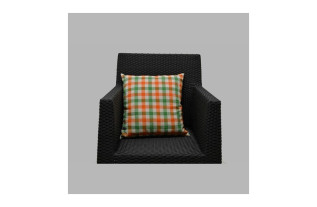 Checked cushion in beige, orange and green 35 x 35 cm