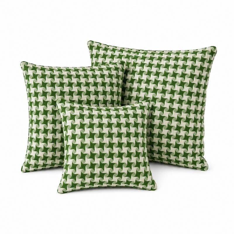 Set de 3 coussins blanc-vert à petits carreaux