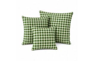 Set de 3 coussins blanc-vert à petits carreaux