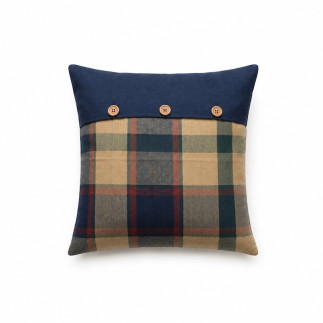 Sierkussenhoes blokdesign met houten knopen blauw 40 x 40 cm