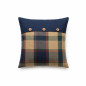 Housse de coussin motif blocs bleu avec boutons en bois 40 x 40 cm