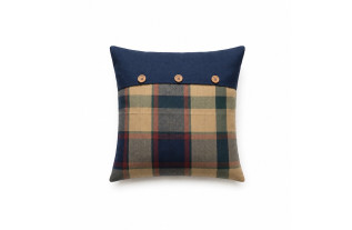 Housse de coussin motif blocs bleu avec boutons en bois 40 x 40 cm