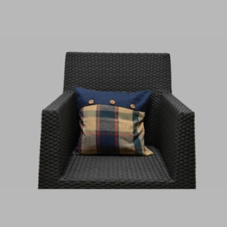 Sierkussenhoes blokdesign met houten knopen blauw 40 x 40 cm
