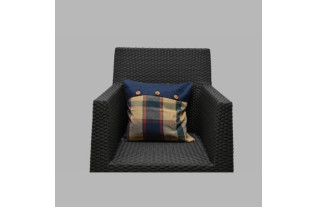 Housse de coussin motif blocs bleu avec boutons en bois 40 x 40 cm
