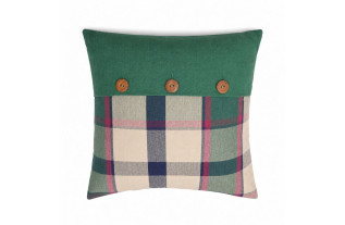 Housse de coussin décorative verte à motif blocs avec boutons en bois 40 x 40 cm